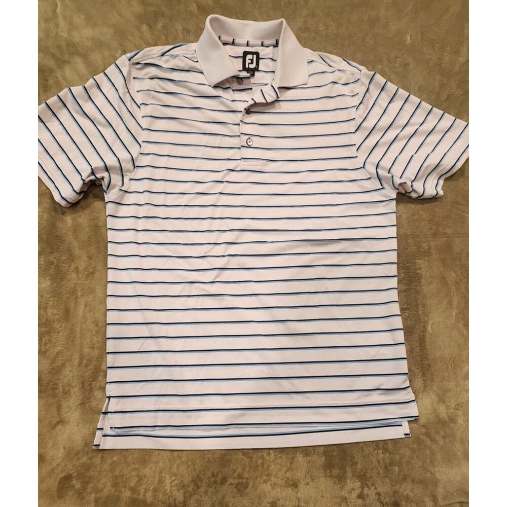 FootJoy Polo Golf Performance Shirt Men Small Stretch White with Blue Stripes